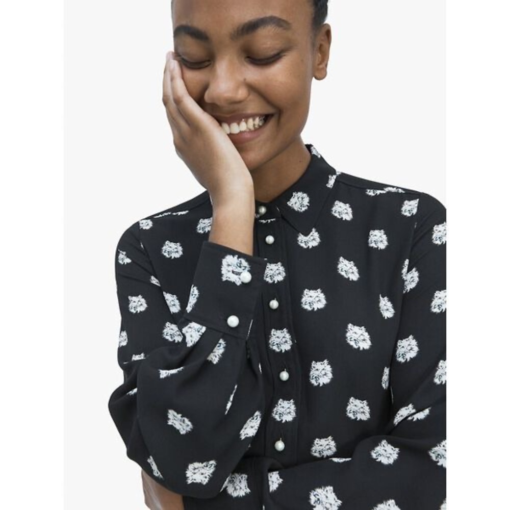 Womens Black Floral Print Button-Up Shirt